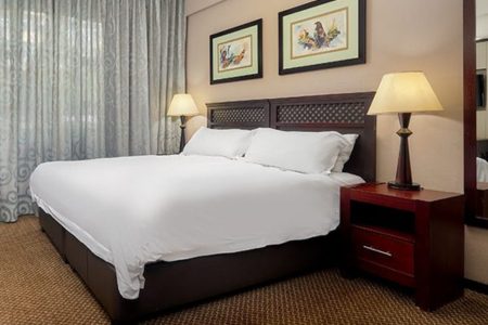 hotel room with double bed